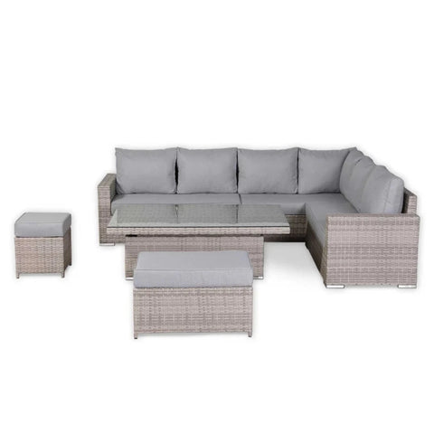 Modern rising dining table for flexible outdoor use.