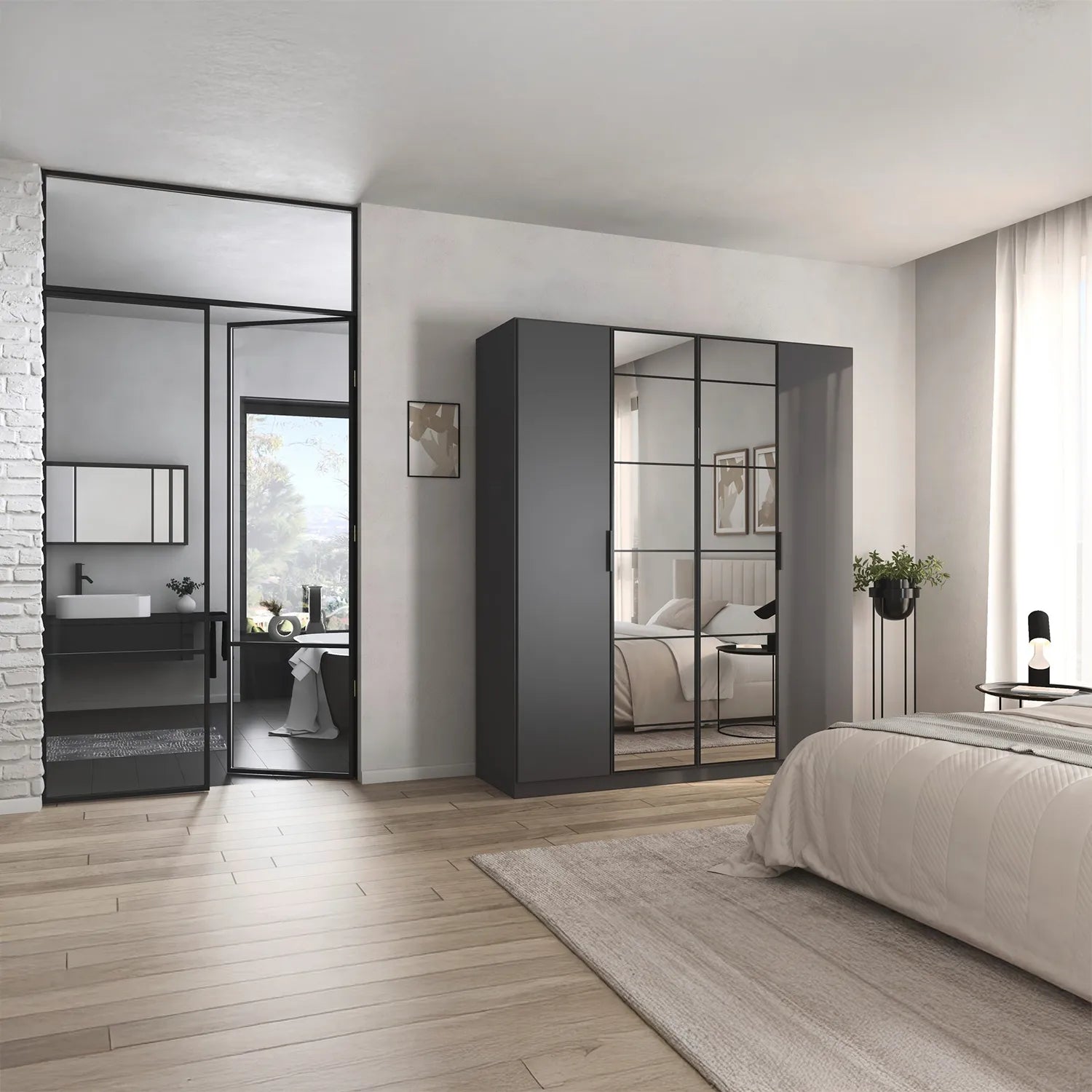 Ashworth 181cm 4 Door Hinged Wardrobe – Metallic Grey - Pendle Village Furniture