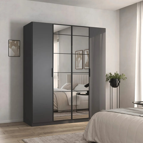 Ashworth 181cm 4 Door Hinged Wardrobe – Metallic Grey - Pendle Village Furniture