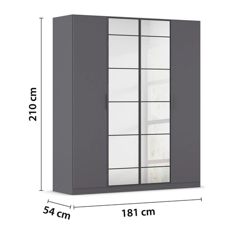 Ashworth 181cm 4 Door Hinged Wardrobe – Metallic Grey - Pendle Village Furniture