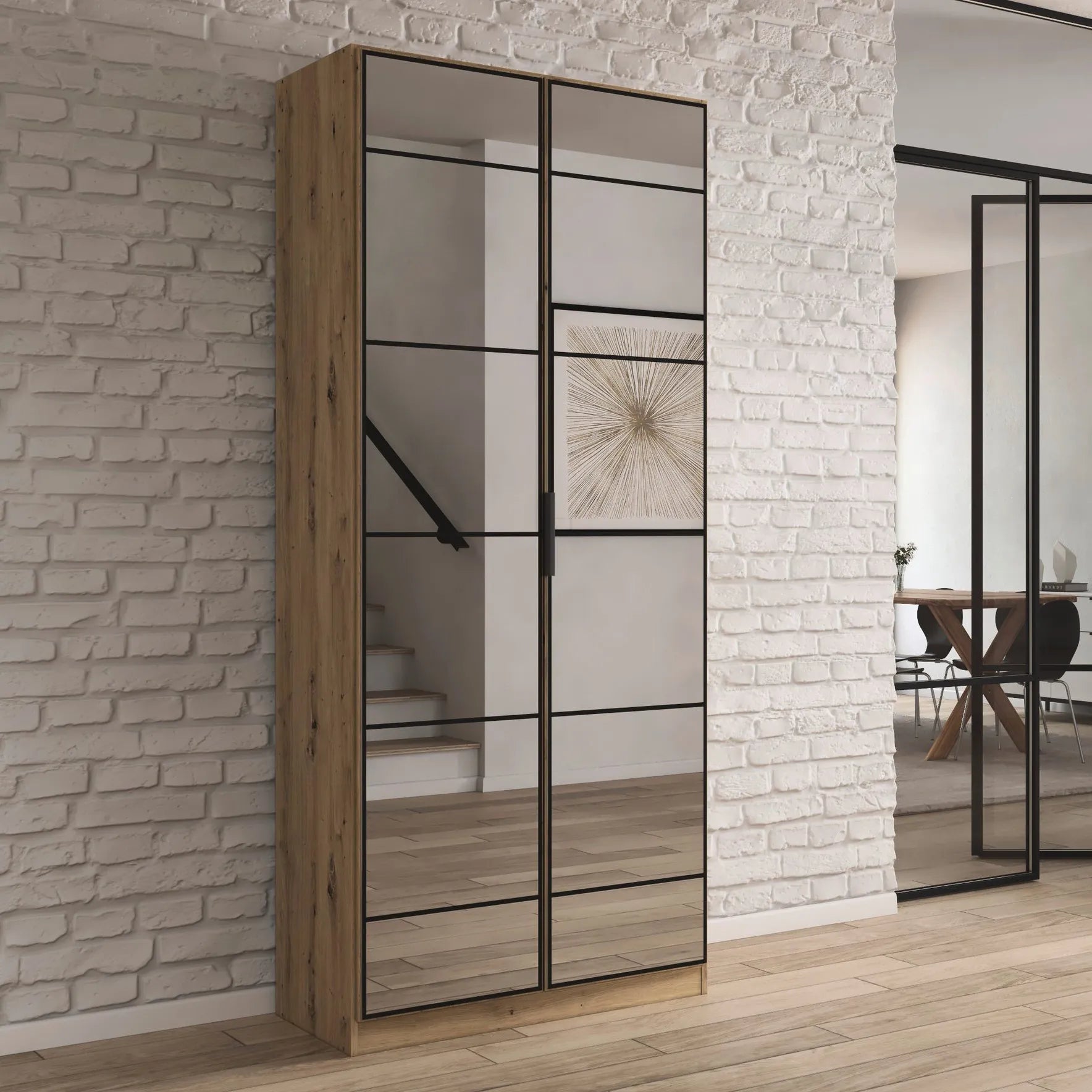 Ashworth Artisan Oak 2 Door Mirrored Hall Cupboard - Pendle Village Furniture