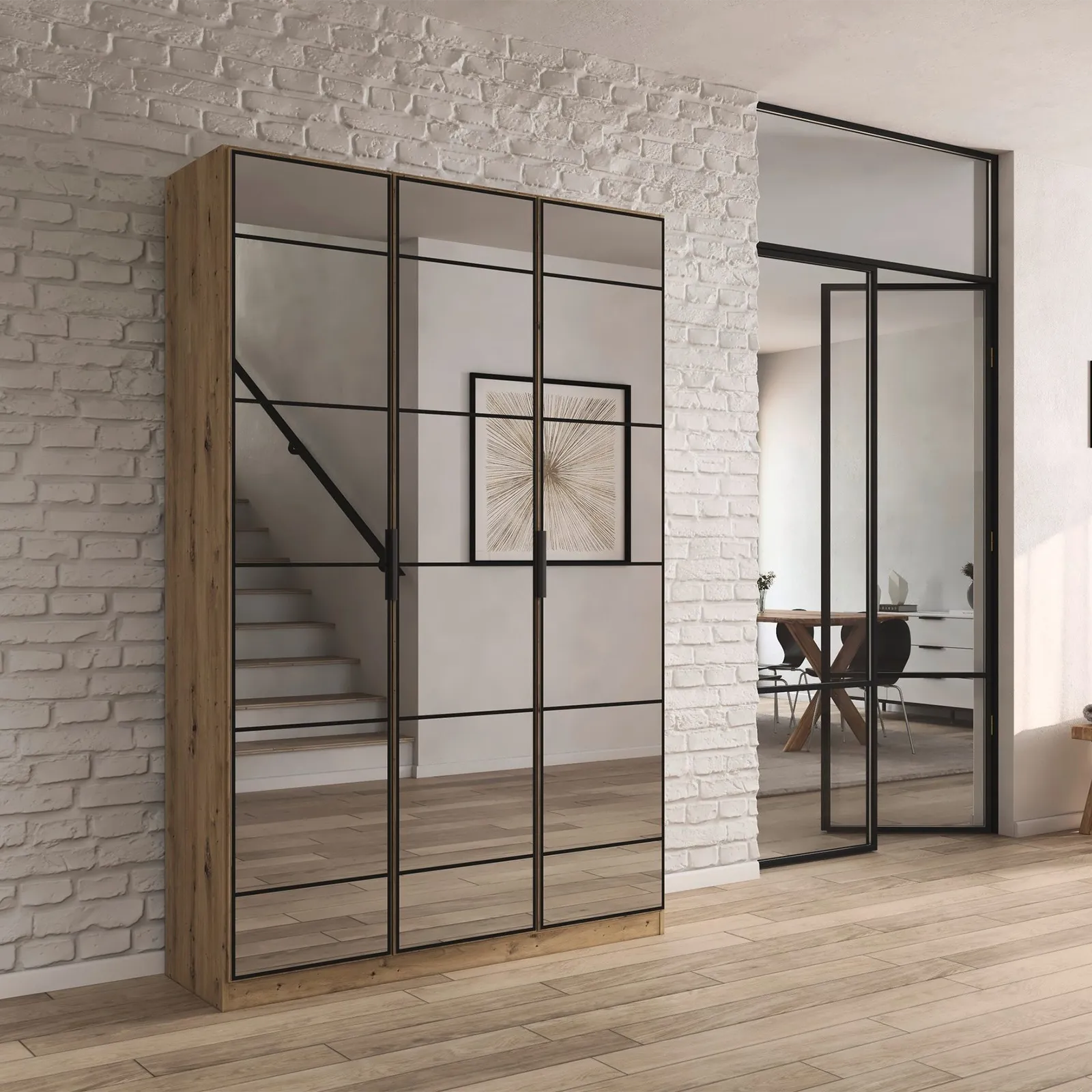 Ashworth Artisan Oak 3 Door Mirrored Hall Cupboard W136cm