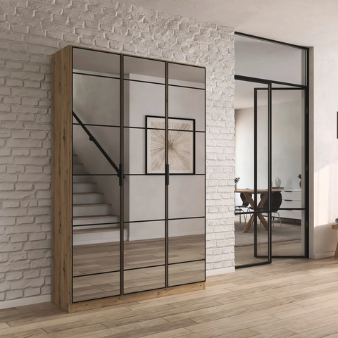 Ashworth Artisan Oak 3 Door Mirrored Hall Cupboard W136cm