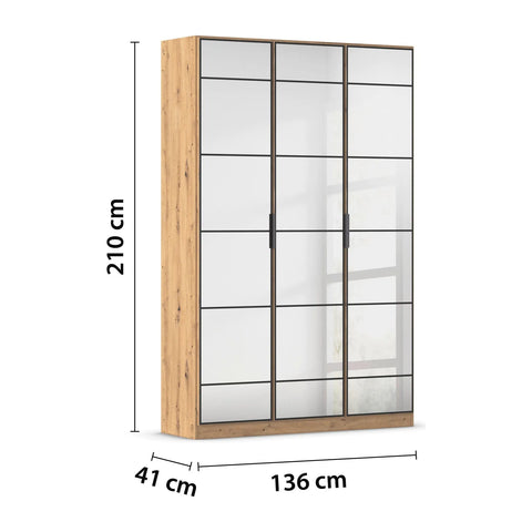 Ashworth Artisan Oak 3 Door Mirrored Hall Cupboard W136cm