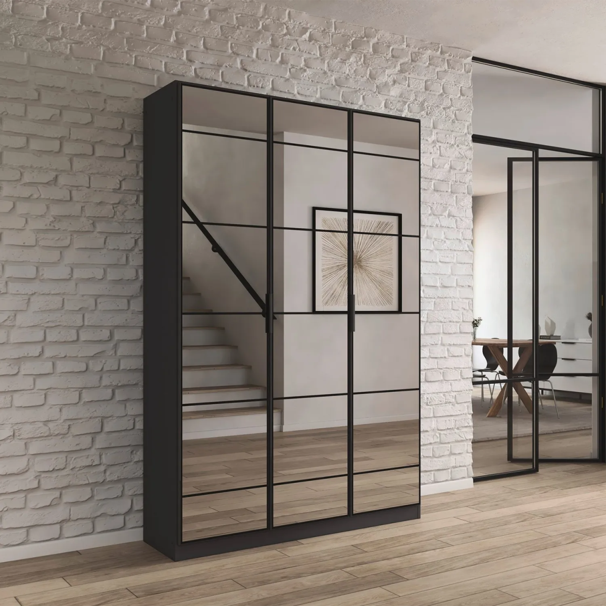 Ashworth Metallic Grey 3 Door Mirrored Hall Cupboard - Pendle Village Furniture