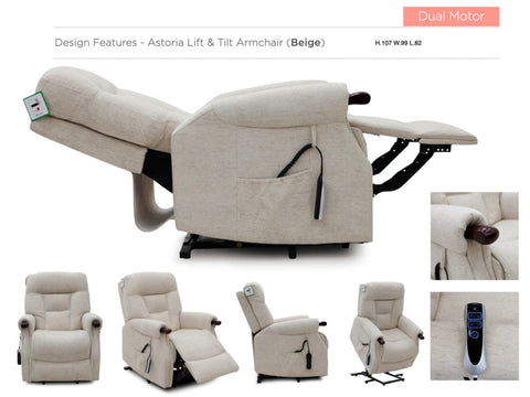 Beige recliner chair with multiple angles shown on a white background