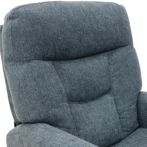 Close-up of a Astoria Grey blue recliner chair with a textured fabric surface.