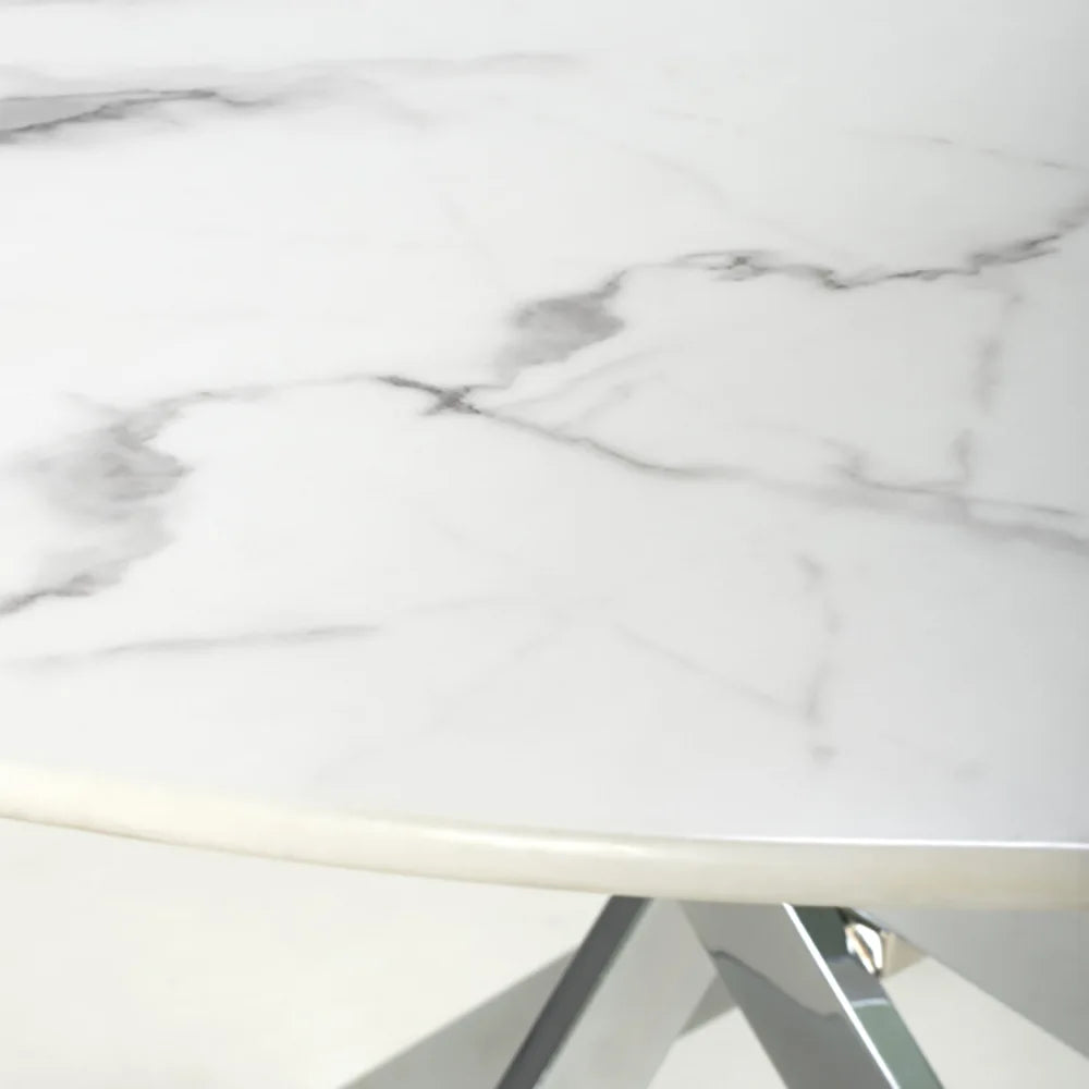Aston Round White Round Dining Table - Chrome Base