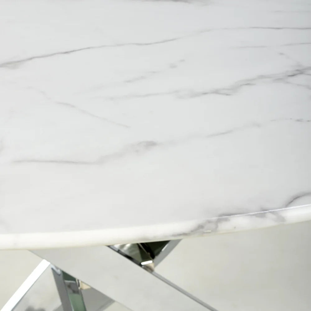 Aston Round White Round Dining Table - Chrome Base