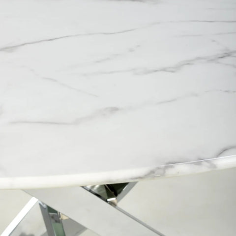 Aston Round White Round Dining Table - Chrome Base