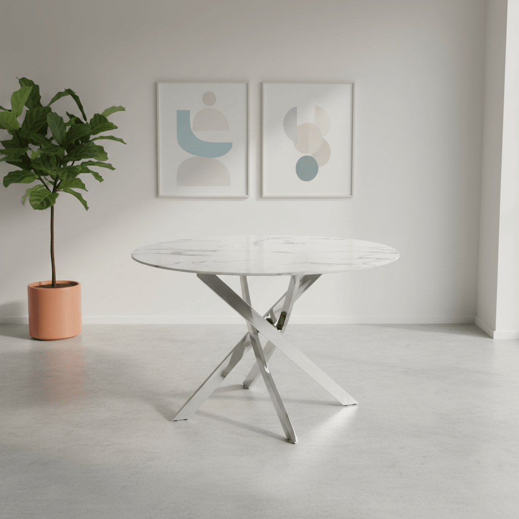 Aston Round White Round Dining Table - Chrome Base