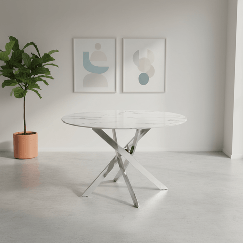 Aston Round White Round Dining Table - Chrome Base