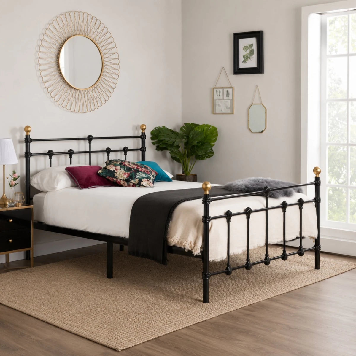 Elegant brass finial detailing enhancing frame design.
