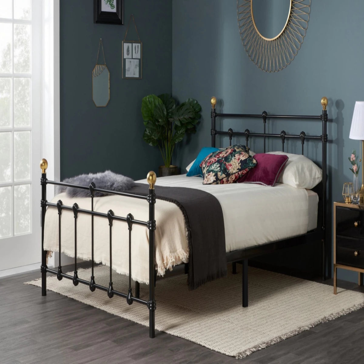 Traditional design with refined metal detailing.