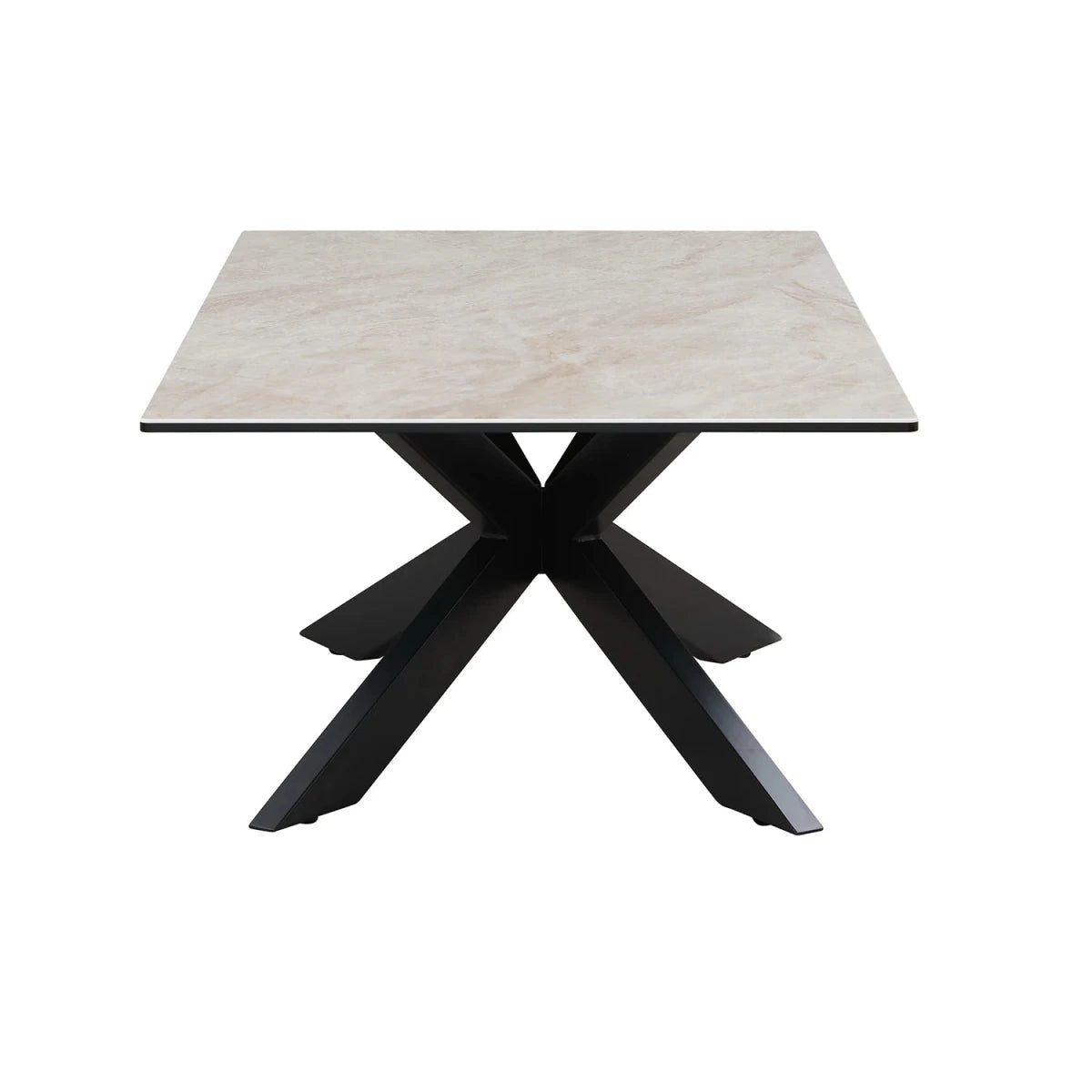 Side view of Athena Ceramic Coffee Table Black Iron Base 110cm