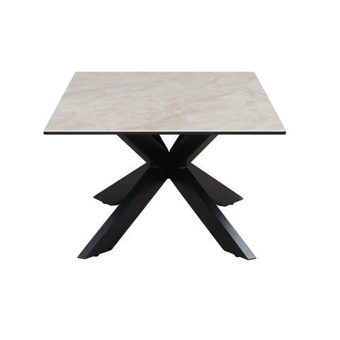 Side view of Athena Ceramic Coffee Table Black Iron Base 110cm