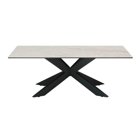 Athena Sand Ceramic Coffee Table with Black Iron Base legs 110cm