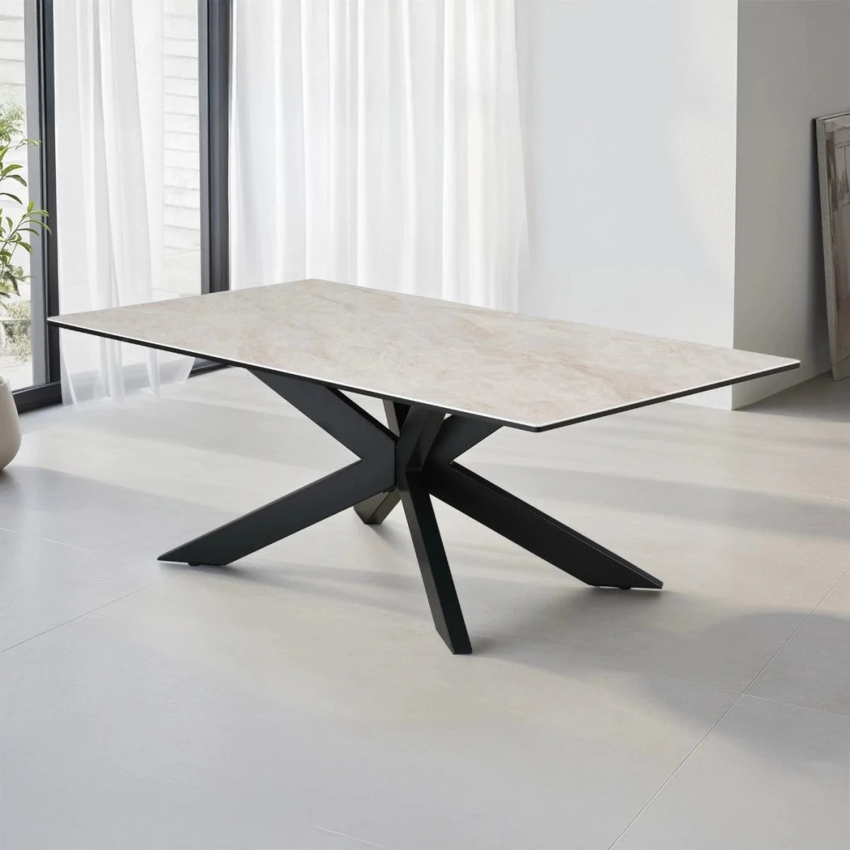 Athena Ceramic Coffee Table Black Iron Base 110cm