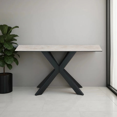 Athena Ceramic Console Table Black Iron Base 135cm