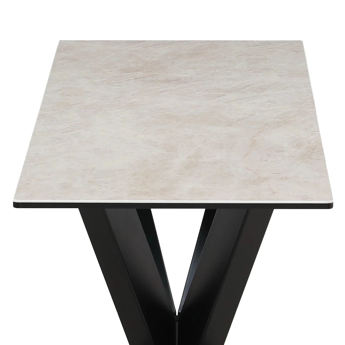 Side view of Contemporary console table with glass and ceramic surface