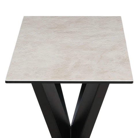 Side view of Contemporary console table with glass and ceramic surface
