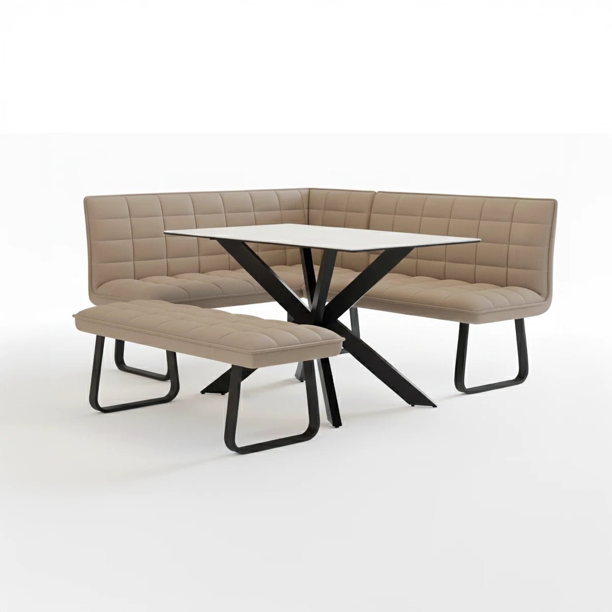 Athena 135cm Sand Ceramic Dining Table with Corner Bench Set