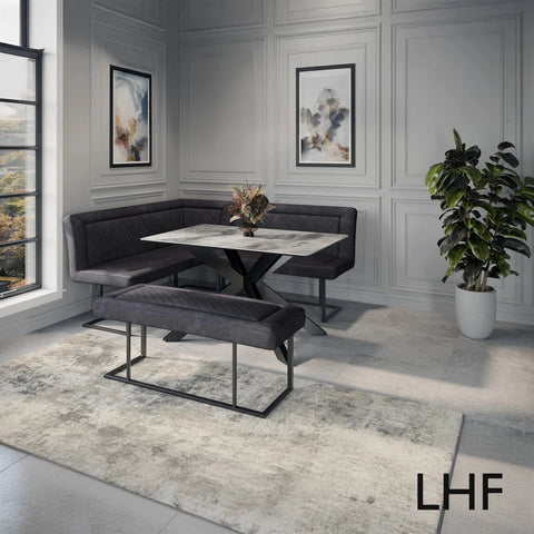Athena 135cm Light Grey Ceramic Table with Right Hand Facing Corner Bench Dining Set