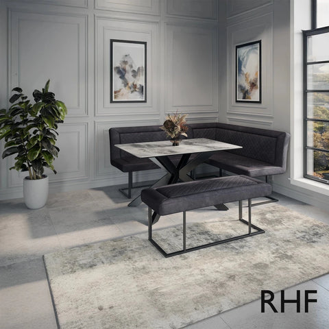 Athena 135cm Light Grey Ceramic Table with Right Hand Facing Corner Bench Dining Set