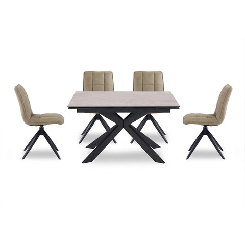 Athena Sand Ceramic Extending Dining Table with 4 Warrior Swivel Chairs - 130–180cm