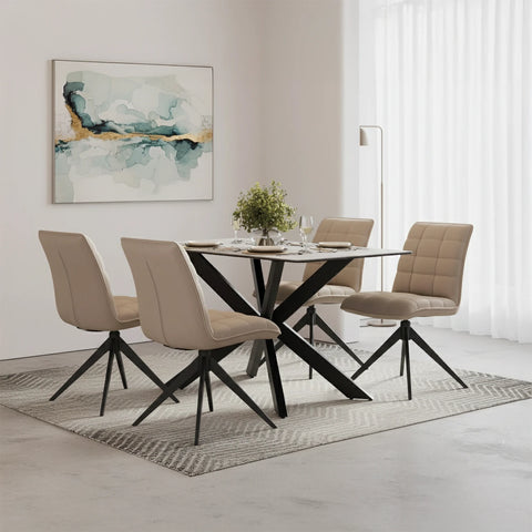 Small 4 Seater Dining Table with Taupe Swivel Dining Chairs