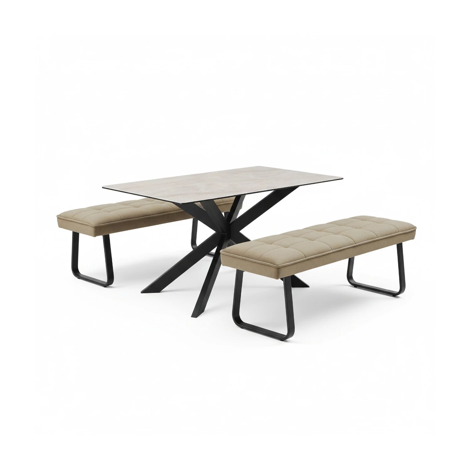 Athena 135cm Sand Ceramic Dining Table with 2 Backless Benches