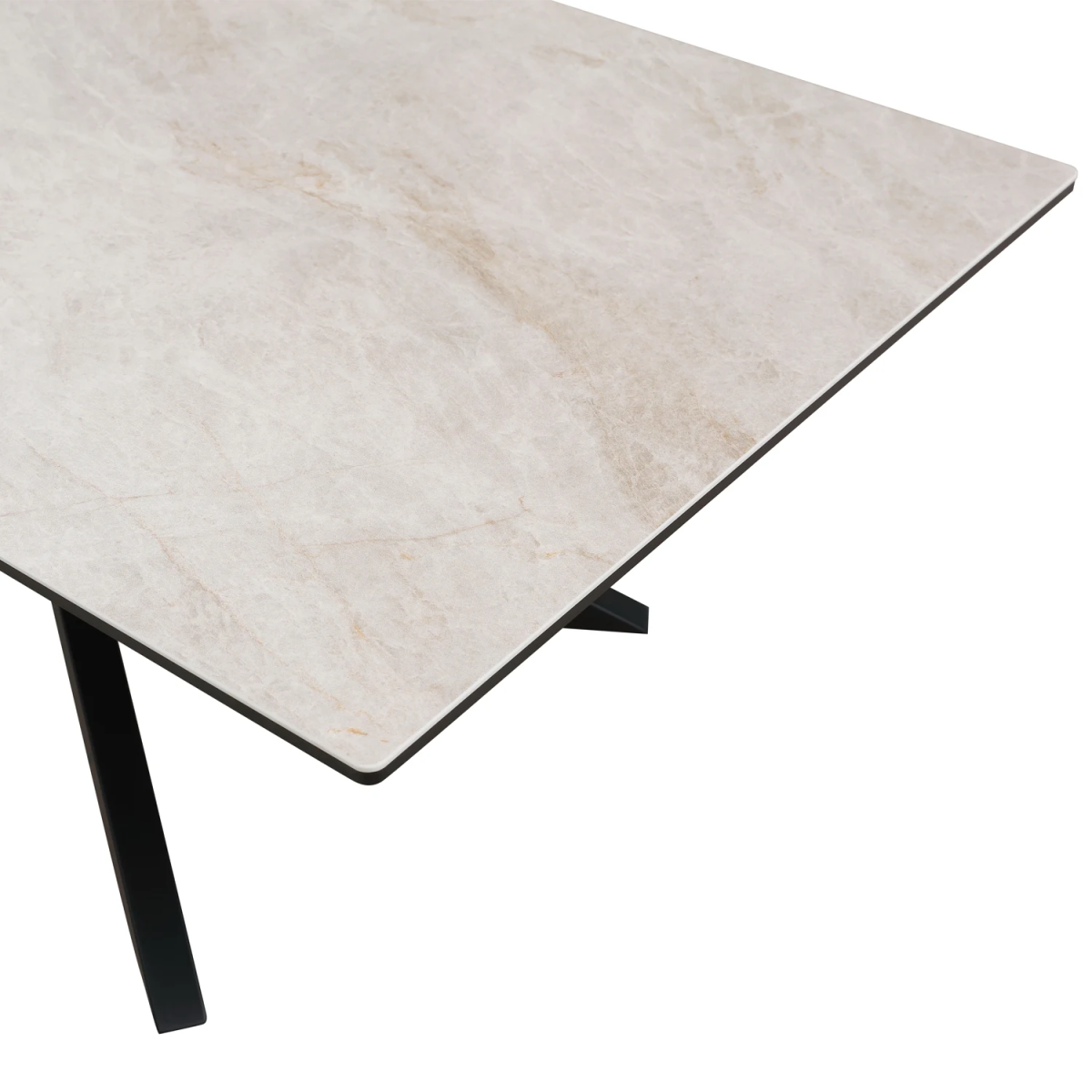 Athena Sand Ceramic top 4 Seater Dining table with black Metal legs - Close up table top