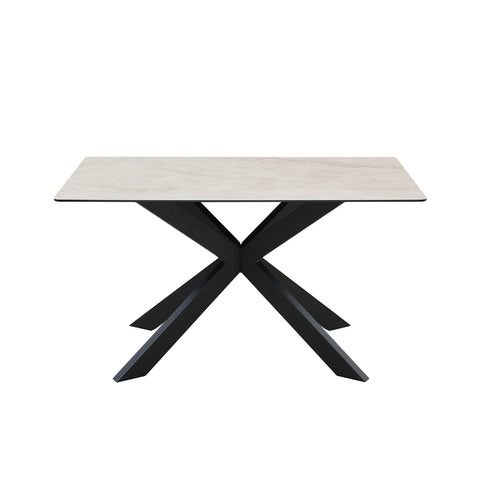 Athena cream Ceramic top 4 Seater Dining table with black Metal legs