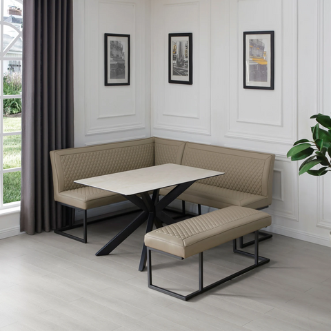 Lifestyle image of Athena 135cm modern ceramic dining set with bench seating