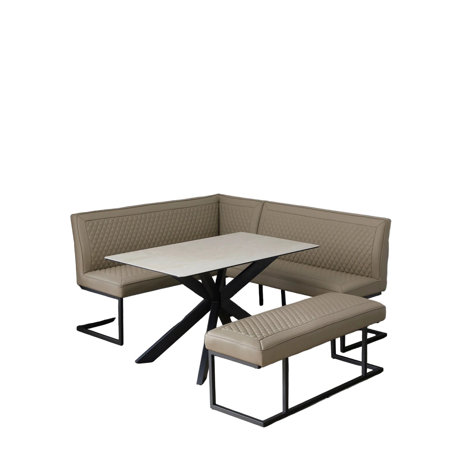 Athena 135cm Sand Ceramic Dining Table with Corner Bench Set - Pendle Village Furniture 