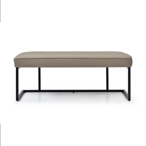 Athena 135cm Sand Ceramic Dining Table with Corner Bench Set - Beige low bench with black metal legs 