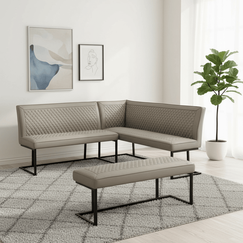Athena Taupe Leather Corner Bench Set