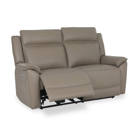 Athens Taupe Leather 2 Seater Power Recliner Sofa - Pendle Village Furniture