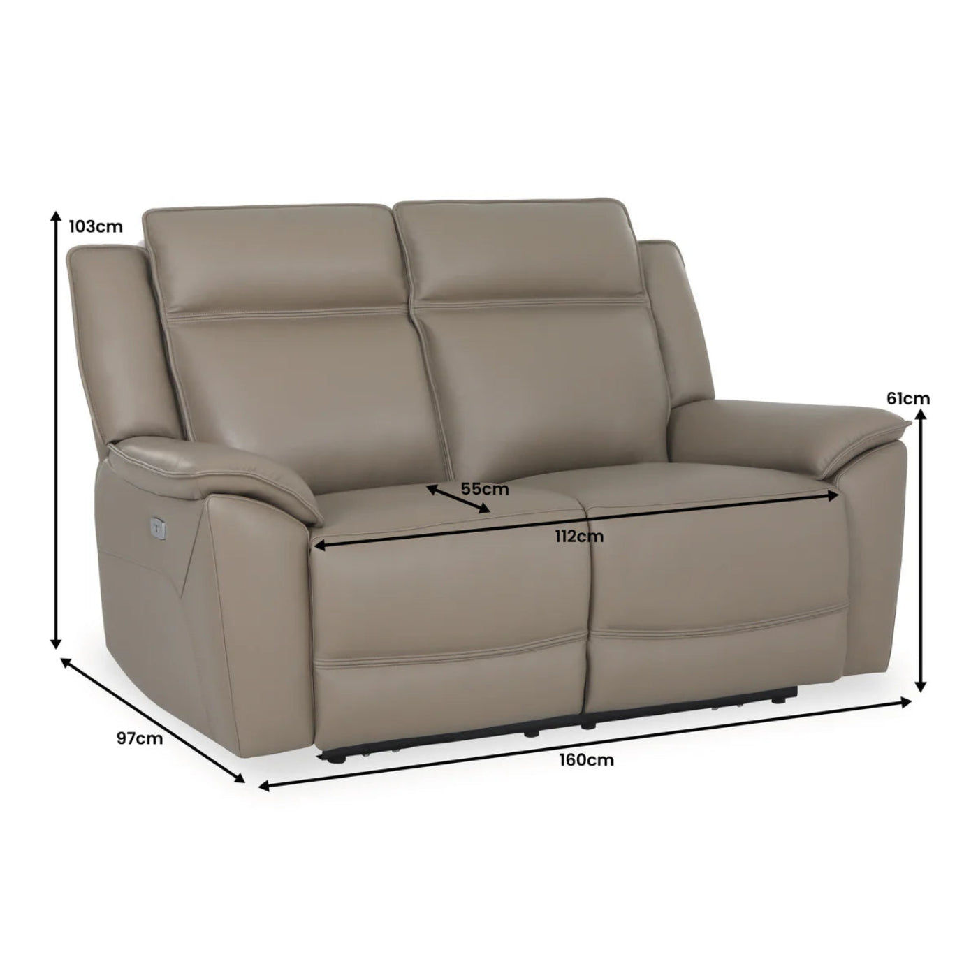 Athens Taupe Leather 2 Seater Power Recliner Sofa - Pendle Village Furniture