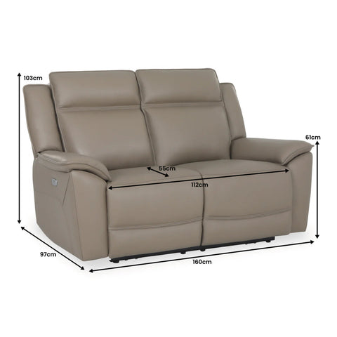 Athens Taupe Leather 2 Seater Power Recliner Sofa - Pendle Village Furniture