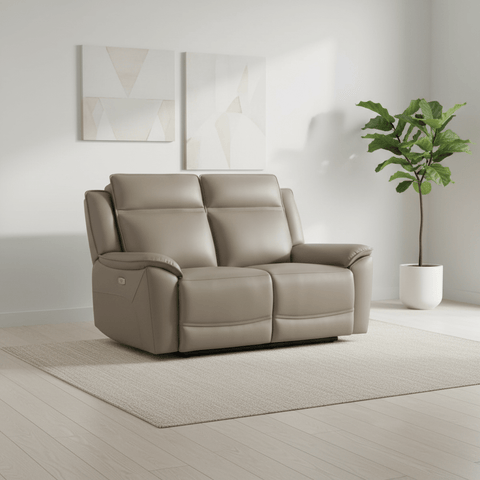 Athens Taupe Leather 2 Seater Power Recliner Sofa