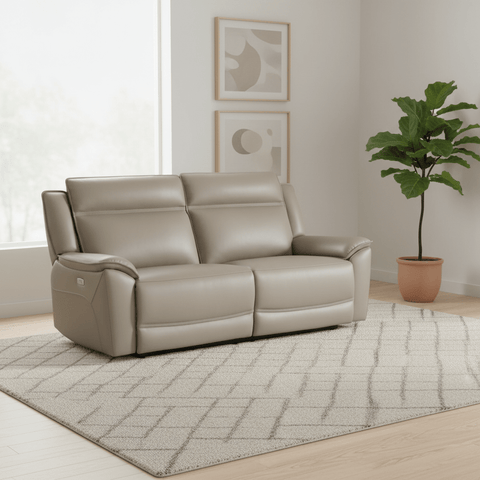 Athens Taupe Leather 3 Seater Power Recliner Sofa