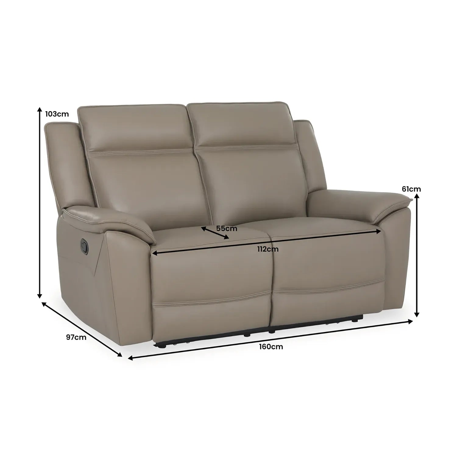 Athens Taupe Leather 2 Seater Recliner Sofa - Pendle Village Furniture