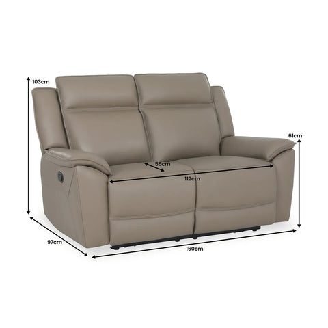 Athens Taupe Leather 2 Seater Recliner Sofa - Pendle Village Furniture