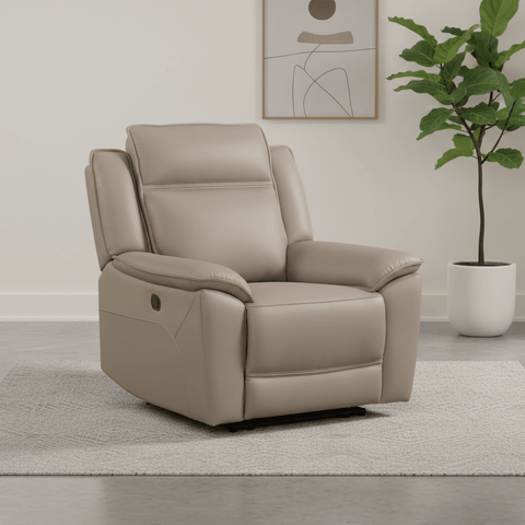 Athens Taupe Leather Recliner Armchair