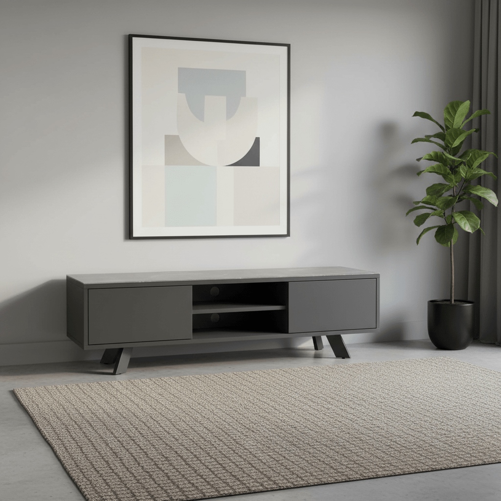Athens TV-Unit with Matte Grey Ceramic Top