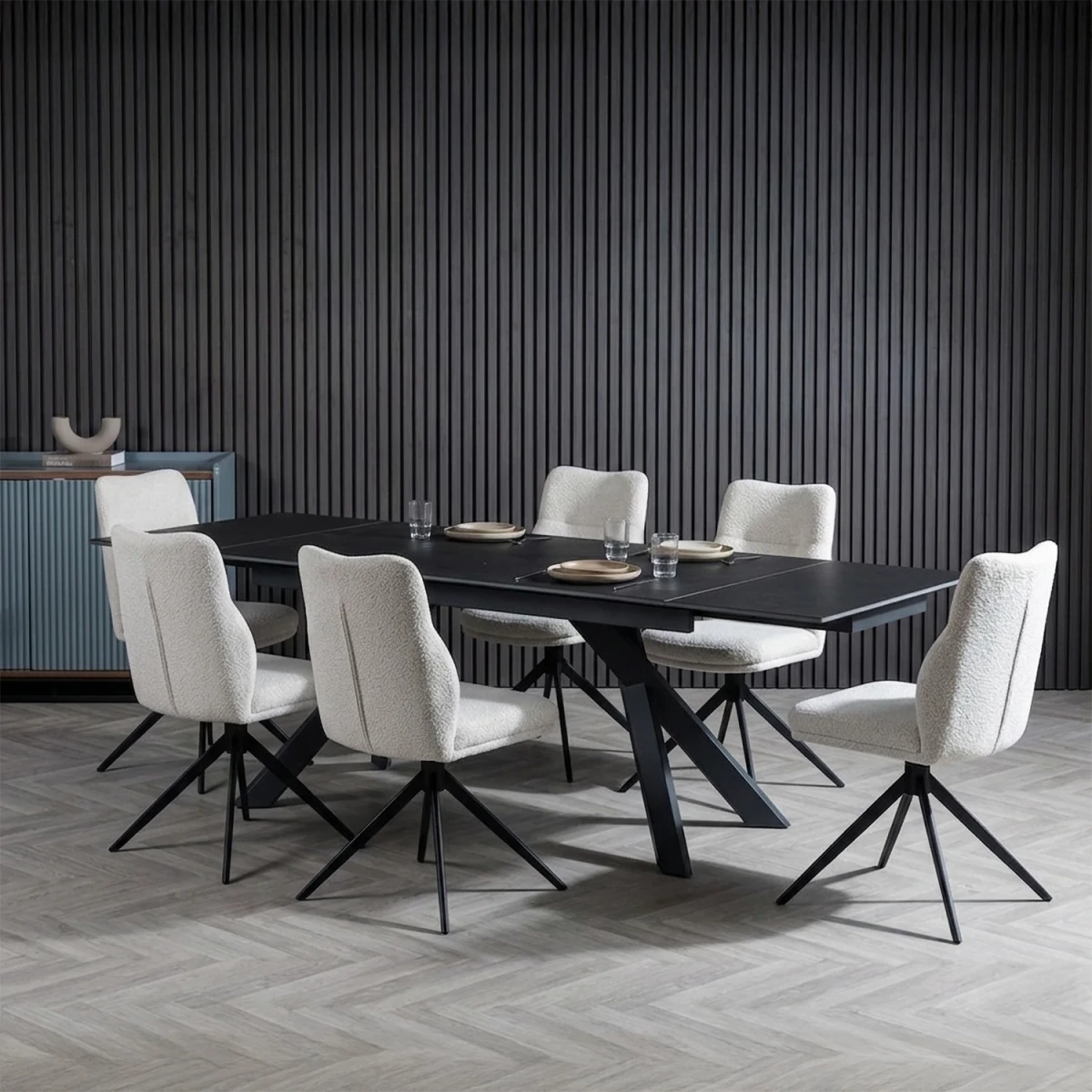 Atlanta Dark Grey Extending Dining Table with 6 Chairs
