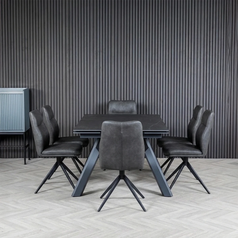 Atlanta Dark Grey Extending Dining Table with 6 Chairs