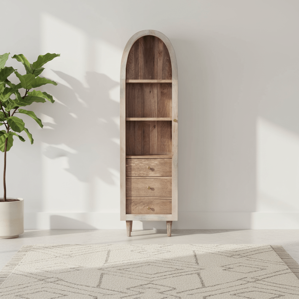 Atomic Single Door Glass Whitewash Cabinet