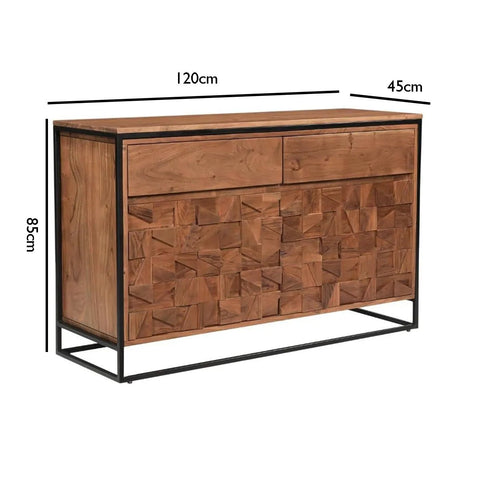 Dimensions of Atticus Small Acacia 120cm Sideboard with Geometric Carved 2 Doors and 2 drawers